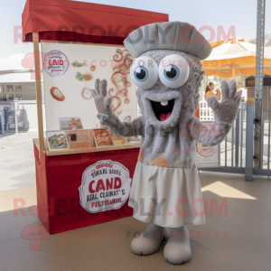 Gray Fried Calamari mascot costume character dressed with a Henley Shirt and Gloves