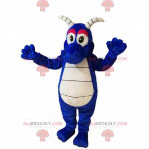 Leuke blauwe draak mascotte met witte hoorns - Redbrokoly.com