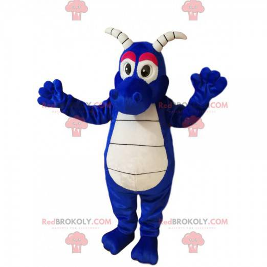 Nice blue dragon mascot with white horns - Redbrokoly.com