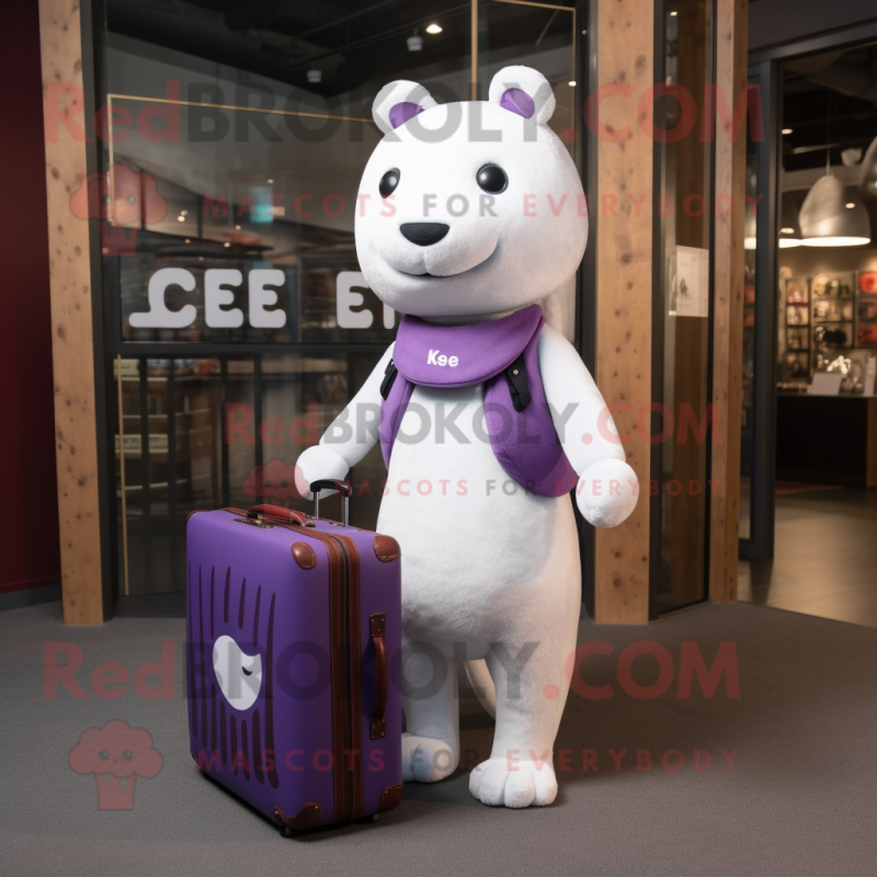 Purple Ermine mascot costume character dressed with a Playsuit and Briefcases Purple Ermine mascot costume character dressed with a Playsuit and Briefcases