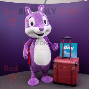 Purple Ermine mascot costume character dressed with a Playsuit and Briefcases