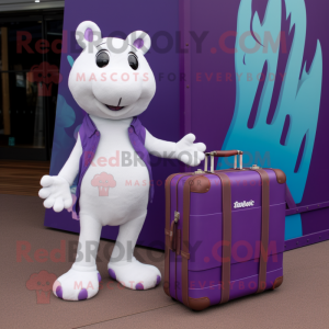 Purple Ermine mascot costume character dressed with a Playsuit and Briefcases
