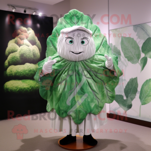 Silver Cabbage Leaf mascot costume character dressed with a Blouse and Shawl pins