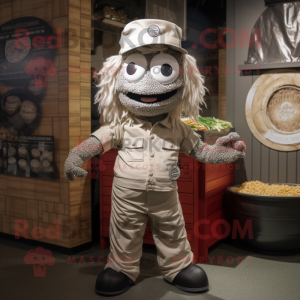 Silver Ramen mascot costume character dressed with a Chinos and Caps