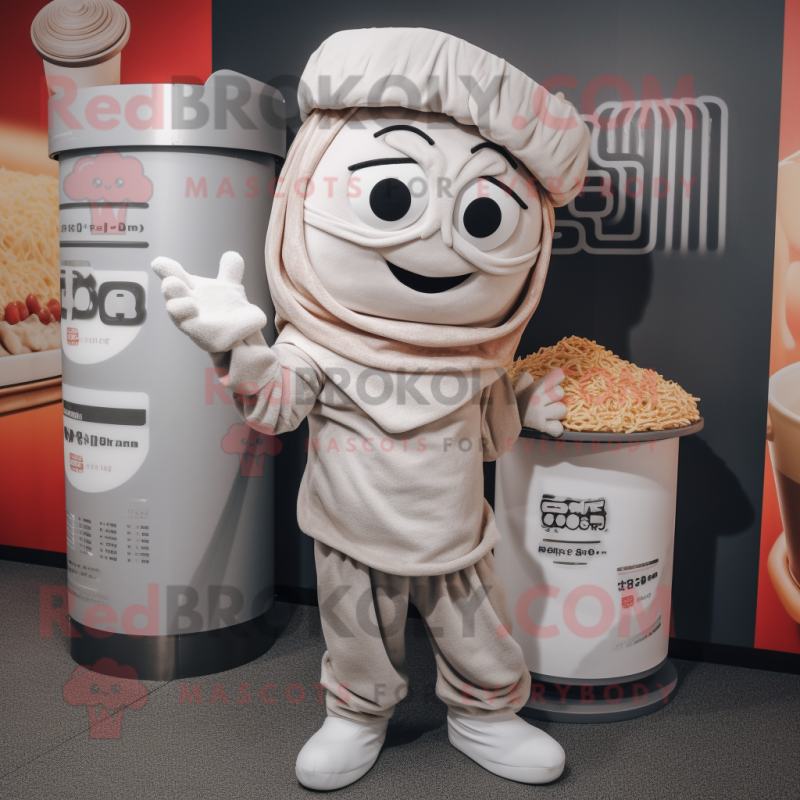 Silver Ramen mascot costume character dressed with a Chinos and Caps Silver Ramen mascot costume character dressed with a Chinos and Caps