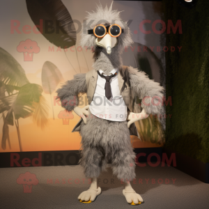 Gray Ostrich mascot costume character dressed with a Chinos and Earrings