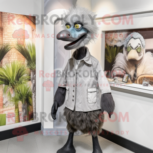 Gray Ostrich mascot costume character dressed with a Chinos and Earrings