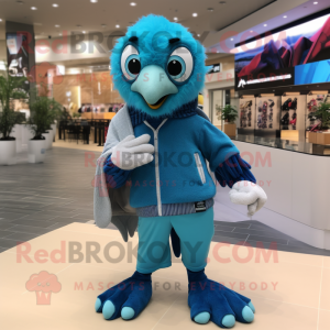 Cyan Blue Jay maskot kostym...