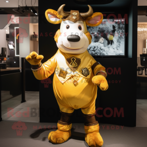 Gold Cow maskot kostume...