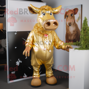 Gold Cow maskot kostym...