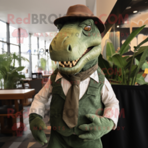 Olive T Rex mascot costume character dressed with a Waistcoat and Ties