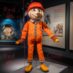 Orange Tightrope Walker mascot costume character dressed with a Bomber Jacket and Pocket squares