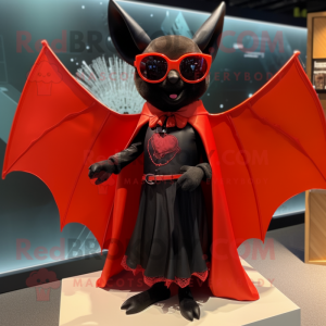 Red Bat mascot costume character dressed with a Sheath Dress and Sunglasses