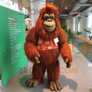 Brown Orangutan mascot costume character dressed with a Pencil Skirt and Shoe laces
