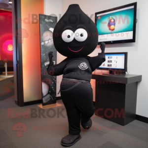 Black Pho mascot costume character dressed with a Yoga Pants and Tie pins
