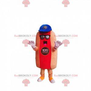 Hot dog maskot s modrou čepicí - Redbrokoly.com