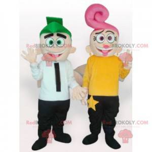 2 maskoti muže a ženy s barevnými vlasy - Redbrokoly.com
