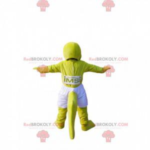 Mascote crocodilo amarelo neon com roupa esportiva branca -