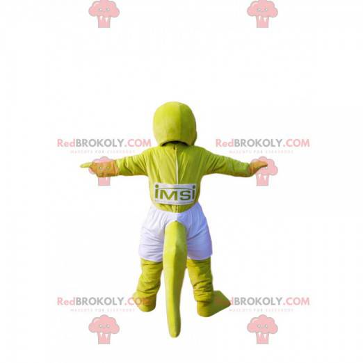 Neon yellow crocodile mascot with white sportswear -