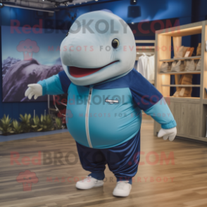 Tan Blue Whale mascot costume character dressed with a Joggers and Cummerbunds