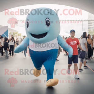 Tan Blue Whale mascot costume character dressed with a Joggers and Cummerbunds