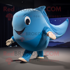 Tan Blue Whale mascot costume character dressed with a Joggers and Cummerbunds