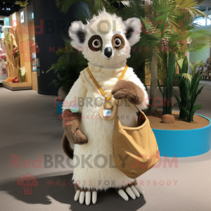 Cream Lemur maskot kostym...