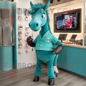 Teal Horse maskot kostume...