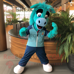 Teal Horse maskot kostume...