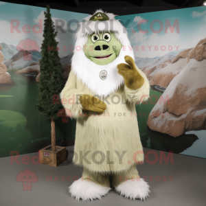 Olive Yeti mascot costume character dressed with a Sheath Dress and Hats