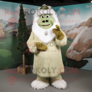 Olive Yeti mascot costume character dressed with a Sheath Dress and Hats