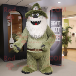 Olive Yeti mascot costume character dressed with a Sheath Dress and Hats