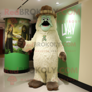 Olive Yeti mascot costume character dressed with a Sheath Dress and Hats