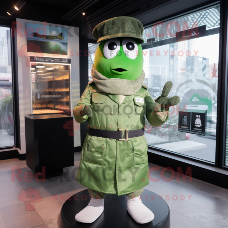 Green Steak mascot costume character dressed with a Parka and Berets