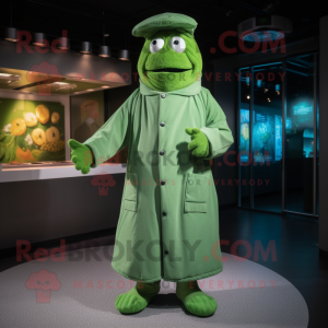 Green Steak mascot costume character dressed with a Parka and Berets