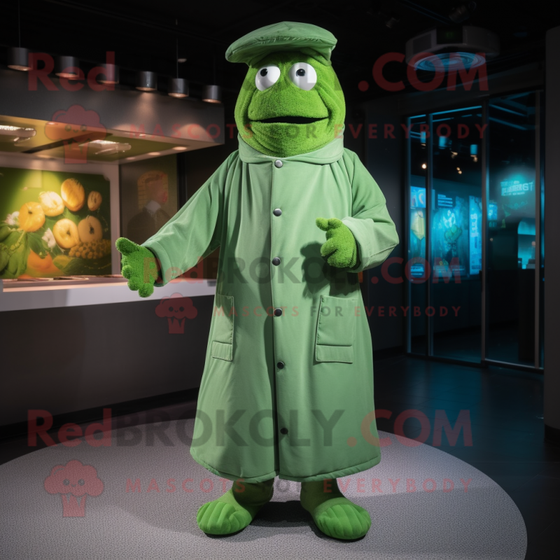 Green Steak mascot costume character dressed with a Parka and Berets