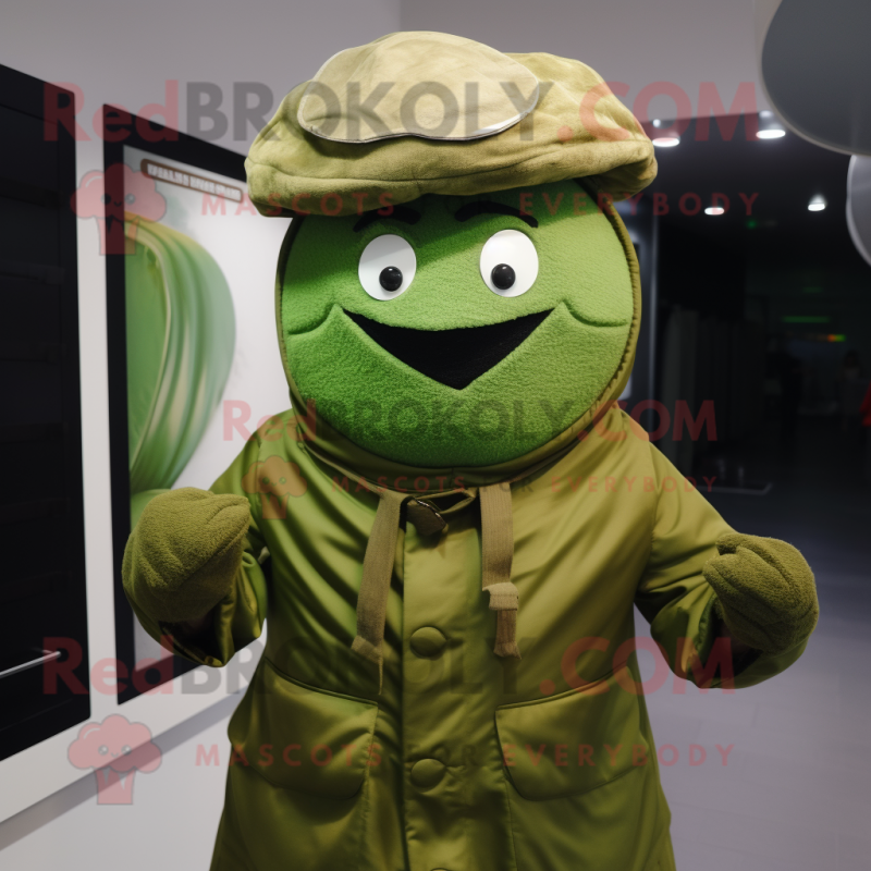 Green Steak mascot costume character dressed with a Parka and Berets