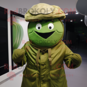 Green Steak mascot costume character dressed with a Parka and Berets