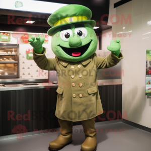 Green Steak mascot costume character dressed with a Parka and Berets