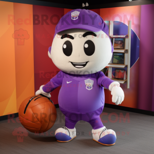 Purple Soccer Ball mascot costume character dressed with a Baseball Tee and Briefcases