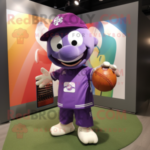 Purple Soccer Ball mascot costume character dressed with a Baseball Tee and Briefcases