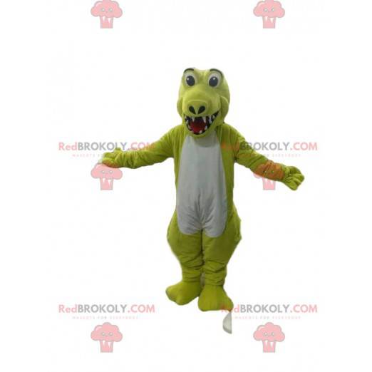 Mascota de cocodrilo amarillo y blanco fluorescente muy feliz -