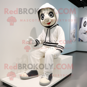 White Mime mascot costume character dressed with a Hoodie and Shoe laces