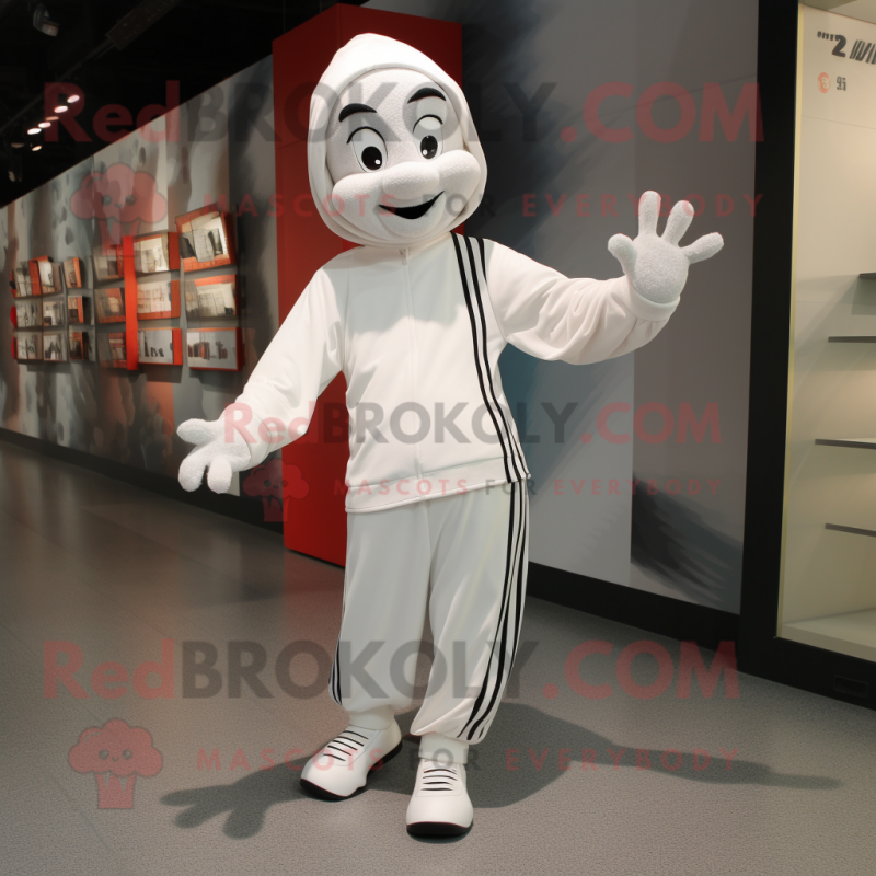 White Mime mascot costume character dressed with a Hoodie and Shoe laces