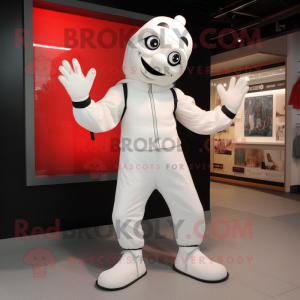 White Mime mascot costume character dressed with a Hoodie and Shoe laces