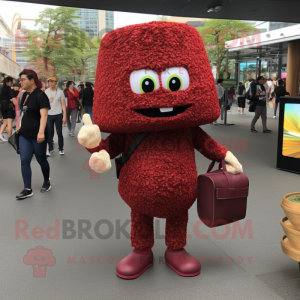 Maroon Fried Rice mascot costume character dressed with a Leggings and Clutch bags