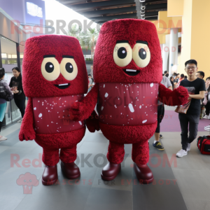 Maroon Fried Rice mascot costume character dressed with a Leggings and Clutch bags