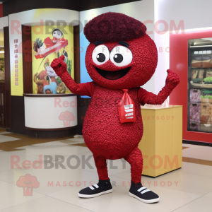 Maroon Fried Rice mascot costume character dressed with a Leggings and Clutch bags