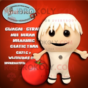 Beige Tomato mascot costume character dressed with a One-Piece Swimsuit and Hair clips