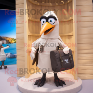 Beige Crow mascot costume character dressed with a One-Piece Swimsuit and Wallets
